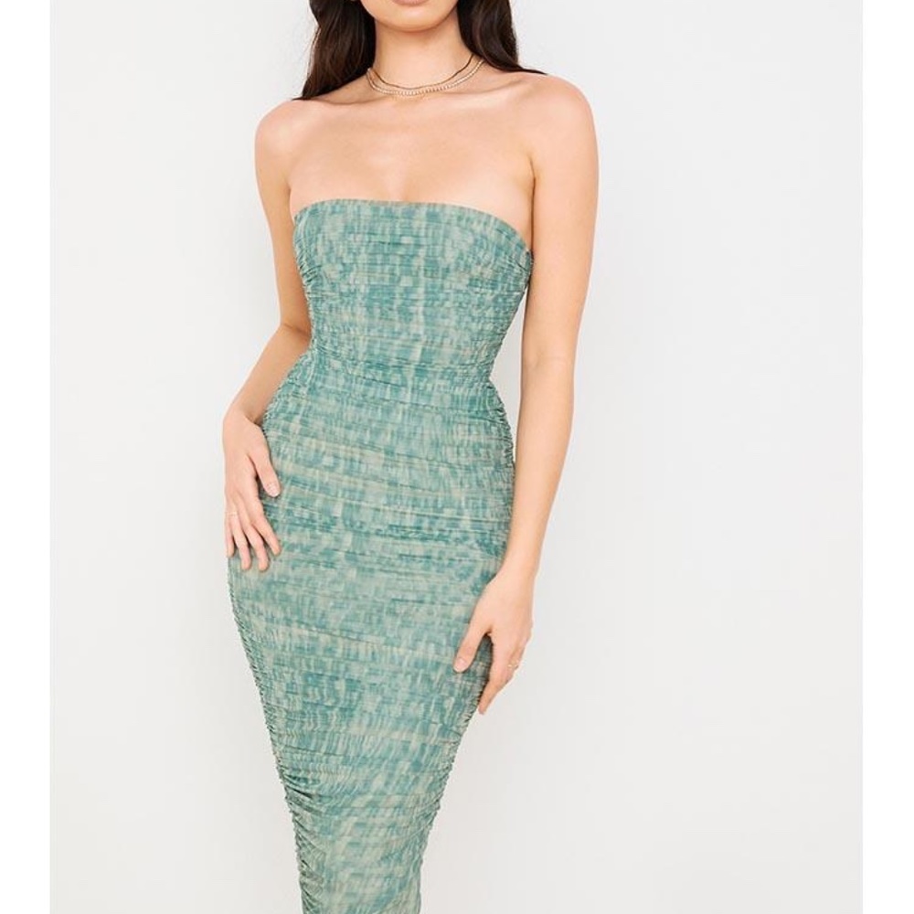 House of CB SASHA IVY STRAPLESS RUCHED MIDI DRESS